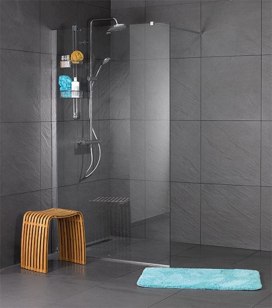 Walk-In Glasduschwand mit Wand- profil+Stabi.-Stange rund, 1480x2000x8mm ESG mit ETC