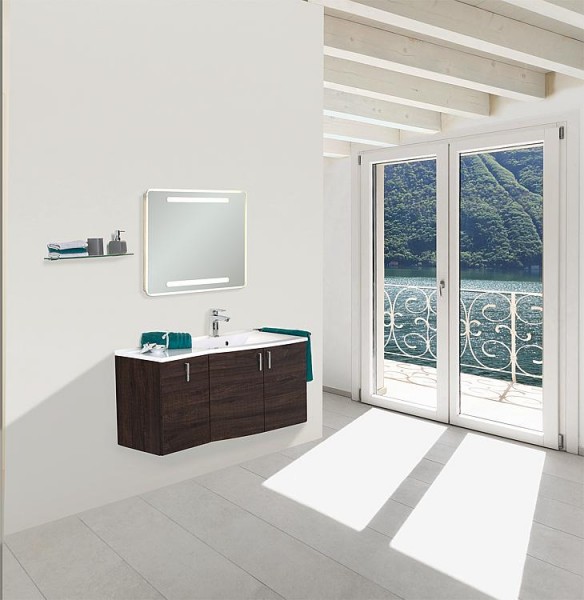 Badmöbel-Set EBAMO Serie MBG Eiche dunkel Dekor Ablage links