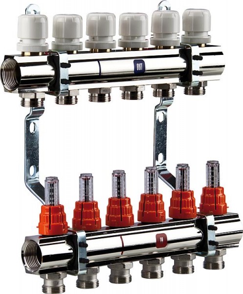 Heizkreisverteiler Evenes Typ M6.12, DN25(1) Messing, 12 Heizkreise,m.Durchflussmesser