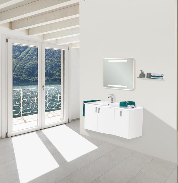 Badmöbel-Set EBAMO Serie MBG weiß matt Ablage rechts