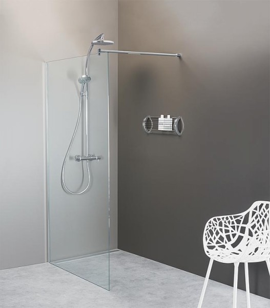 Walk-In Glasduschwand mit Wand- profil+Stabi.-Stange rund, 680x2000x8mm ESG mit ETC