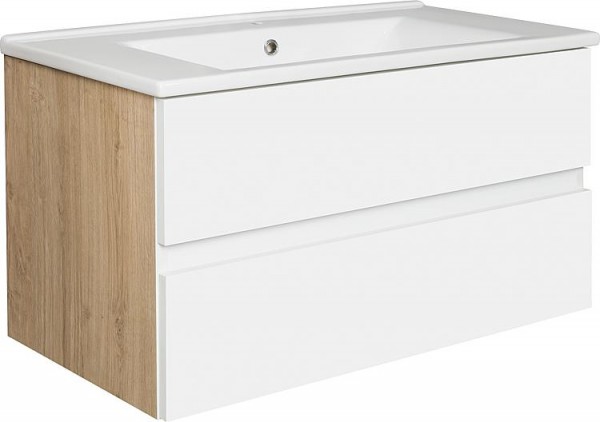 WTU+Keramik-WT EGAN weiß matt/Asteiche 2 Auszüge 853x466x455mm