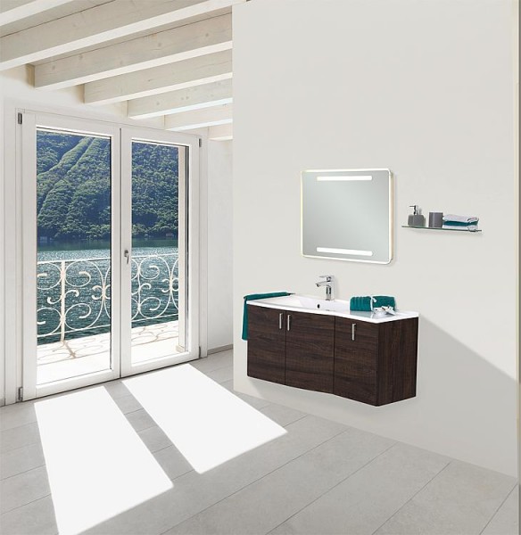 Badmöbel-Set EBAMO Serie MBG Eiche dunkel Dekor Ablage rechts