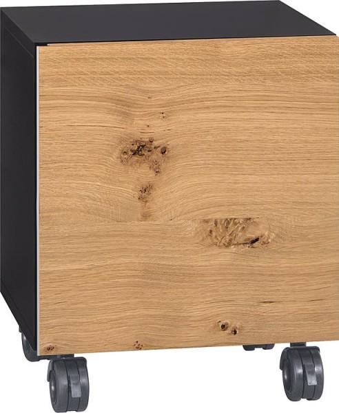 Rollcontainer ELA Korpus schwarz smt - Front Eiche Furnier hell 400x400x350mm