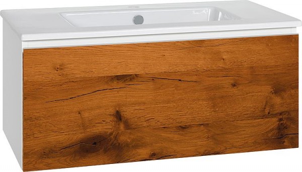 WTU + Keramik-WT Serie ELA Korpus weiß smt - Front Eiche- Furnier dunkel, 910x420x510mm