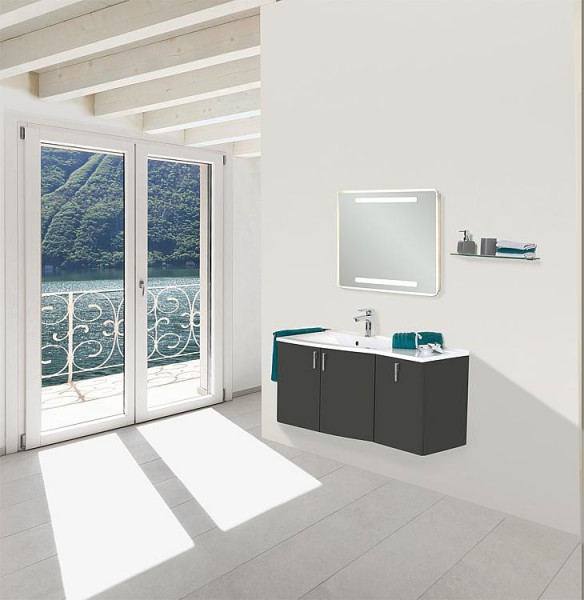 Badmöbel-Set EBAMO Serie MBG anthrazit Hochglanz Ablage rechts