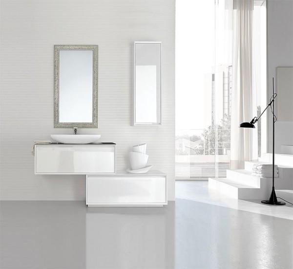 Badmöbel-Set ESPINA Serie MBI weiß Hochglanz Glasabl. schwarz