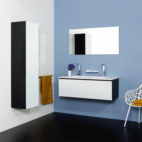 Badmöbel-Set ELA Korpus Schwarz Front Teak 1210mm mit Hochschrank Anschlag links