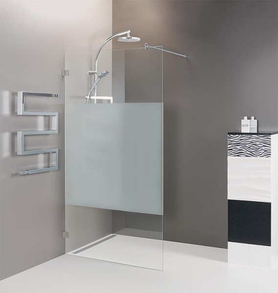 Walk-In Glasd. m. ETC Innenbünd. Wandbeschläge+Stabi.-Stange 680x2000x8mm Siebdruck mittig