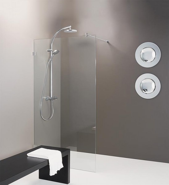 Walk-In Glasd. m. ETC Innenbünd. Wandbeschläge+Stabi.-Stange 980x2000x8mm ESG transpa.