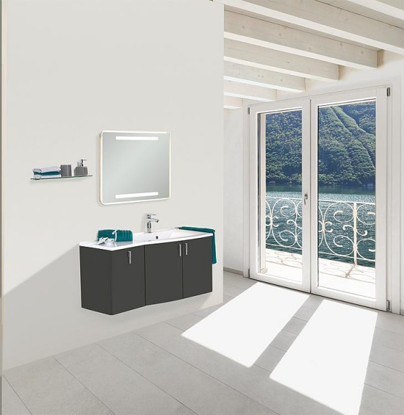 Badmöbel-Set EBAMO Serie MBG anthrazit Hochglanz Ablage links