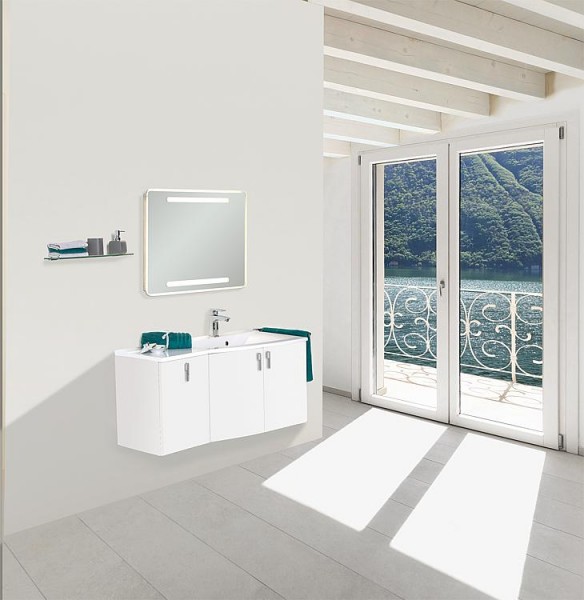 Badmöbel-Set EBAMO Serie MBG weiß matt Ablage links