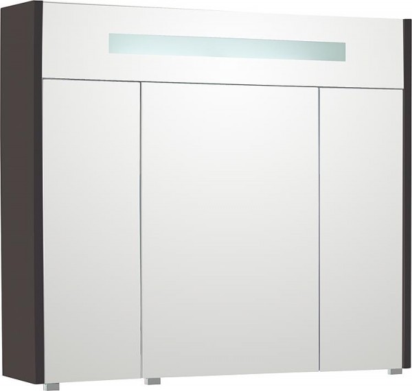Spiegelschrank m. bel. Blende anthrazitmatt, 3 Türen 850x750x188mm