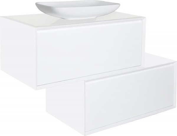 WTU+Keramik-WT ESPINA 2 Auszüge weiß Hgl. Glasablage weiß m. Schrankelem.