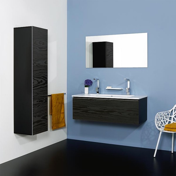 Badmöbel-Set ELA Korpus Schwarz Front Seekiefer Schwarz 1210mm mit Hochschrank Anschlag rechts