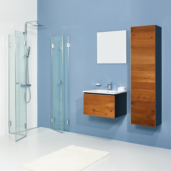 Badmöbel-Set ELA Korpus Schwarz Front Eiche Furnier Dunkel 610mm mit Hochschrank