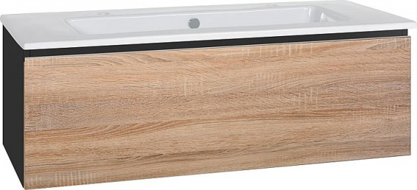 WTU + Keramik-WT Serie ELA Korpus schwarz smt-Front Eiche sägegrau,1210x420x510mm