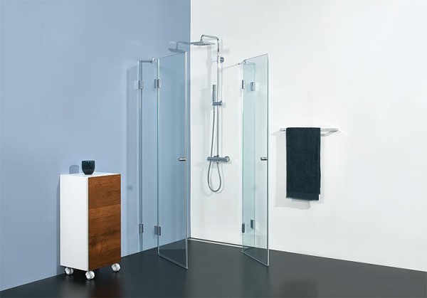 Eckduschkabine Farfalla Modell 7 2 Dreht. + 2 Fixt., verchromt 770x770x2000mm, 8mm ESG