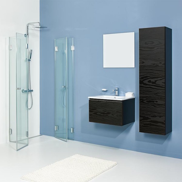 Badmöbel-Set ELA Korpus Schwarz Front Seekiefer Schwarz 610mm mit Hochschrank Anschlag rechts