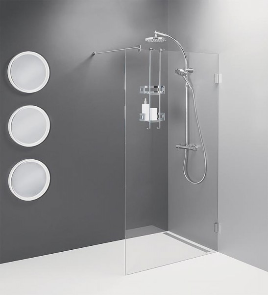 Walk-In Glasduschwand mit Wand- beschlägen+Stabi.-Stange rund, 880x2000x8mm ESG mit ETC