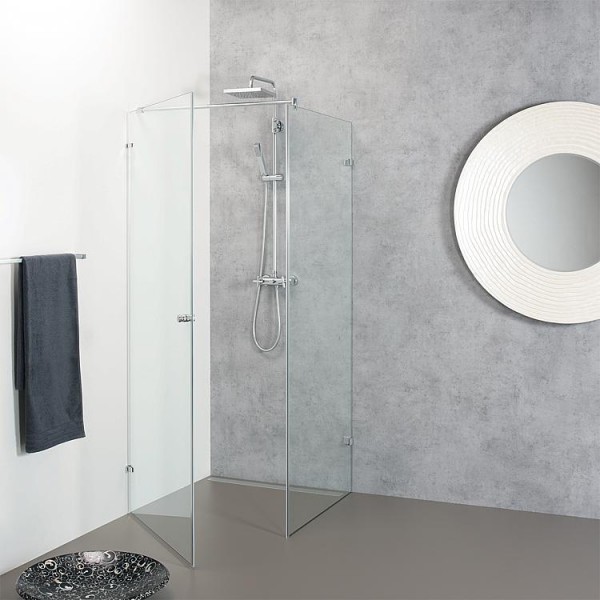 Eckduschkabine Eliana Modell 5 1 Dreht.+ 1 Fixt., Hebe-Senk Me. 870x870x2000mm,, 6mm ESG, Ans. re.