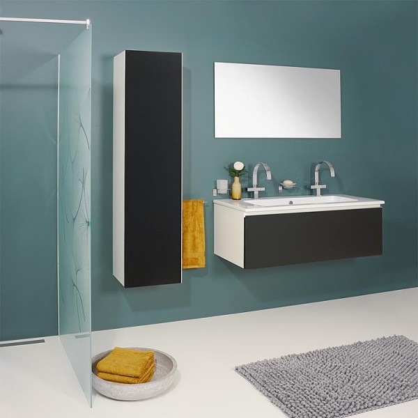 Badmöbel-Set ELA Korpus Weiß Front Schwarz 1210mm mit Hochschrank