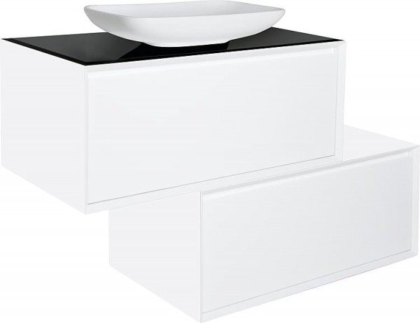 WTU+Keramik-WT ESPINA 2 Auszüge weiß Hgl. Glasablage schwarz m. Schrankelem.