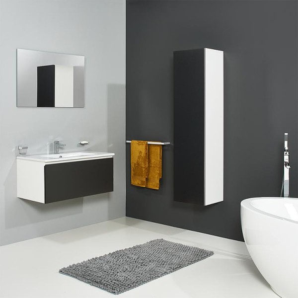 Badmöbel-Set ELA Korpus Weiß Front Schwarz 910mm mit Hochschrank
