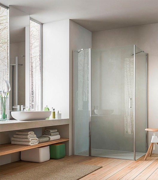 Eck-Duschkabine Eloa,Drehtür+2x Fixteil,T.975-990,W.775-790mm, H:1950mm,SiGla6mm m.Besch.