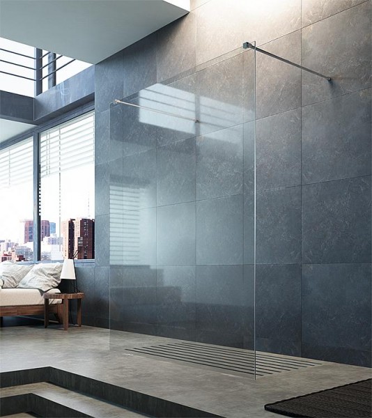 Walk-In Glasduschwand 865x2000x8 mm ESGFloatglas mit ETC, mit 2 Stabilisationsstangen