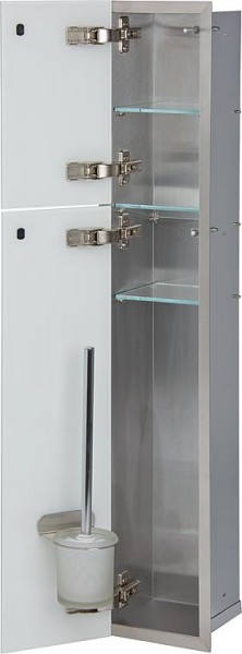 WC-Wandcontainer,2 weiße Glas- türen,1 Papierrollenfach + 2 Fächer, BxH:180x975m, Anschlag links